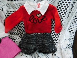 AMERICAN GIRL DOLL GRACE CITY LOVE OUTFIT RED SWEATER, TWEED SHORTS, SHOES 2015